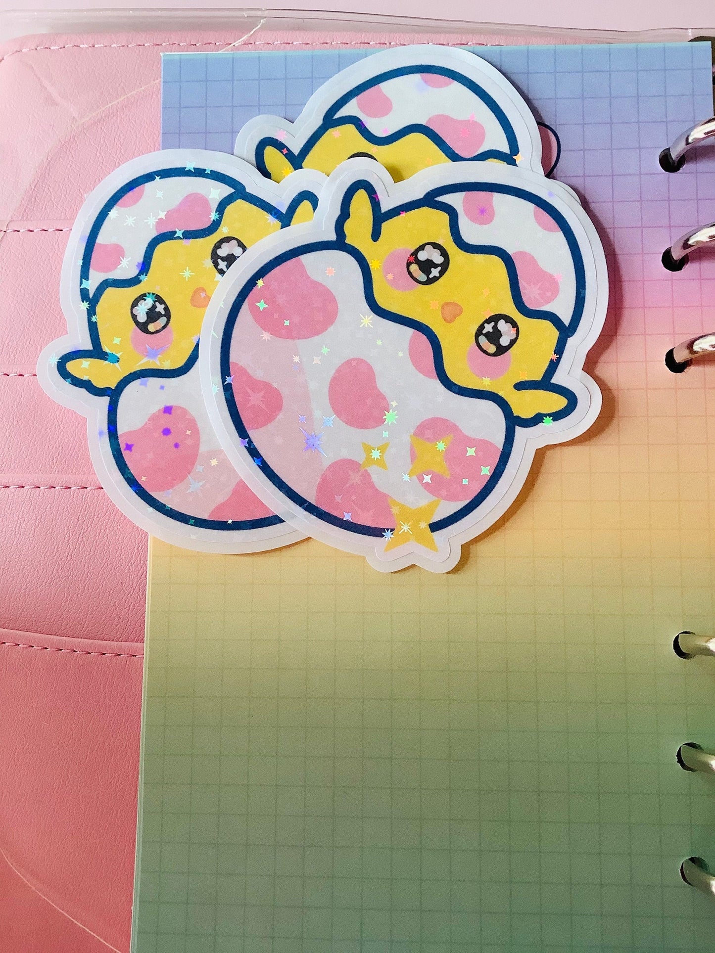 Pegatina holográfica del pollito Ostra