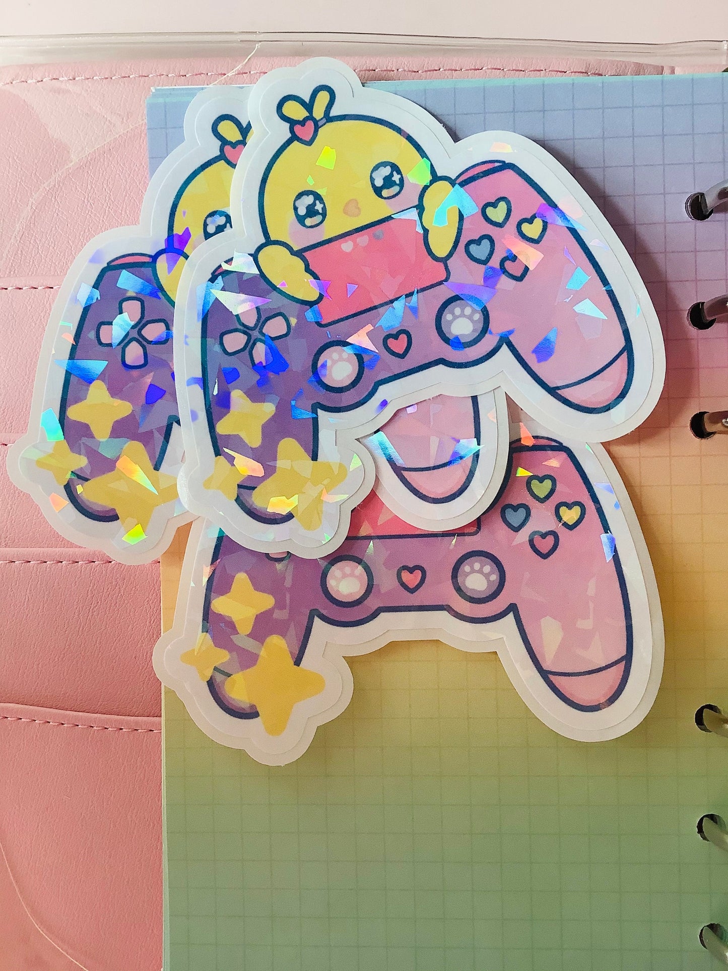 Pegatina holográfica de pollito con mando
