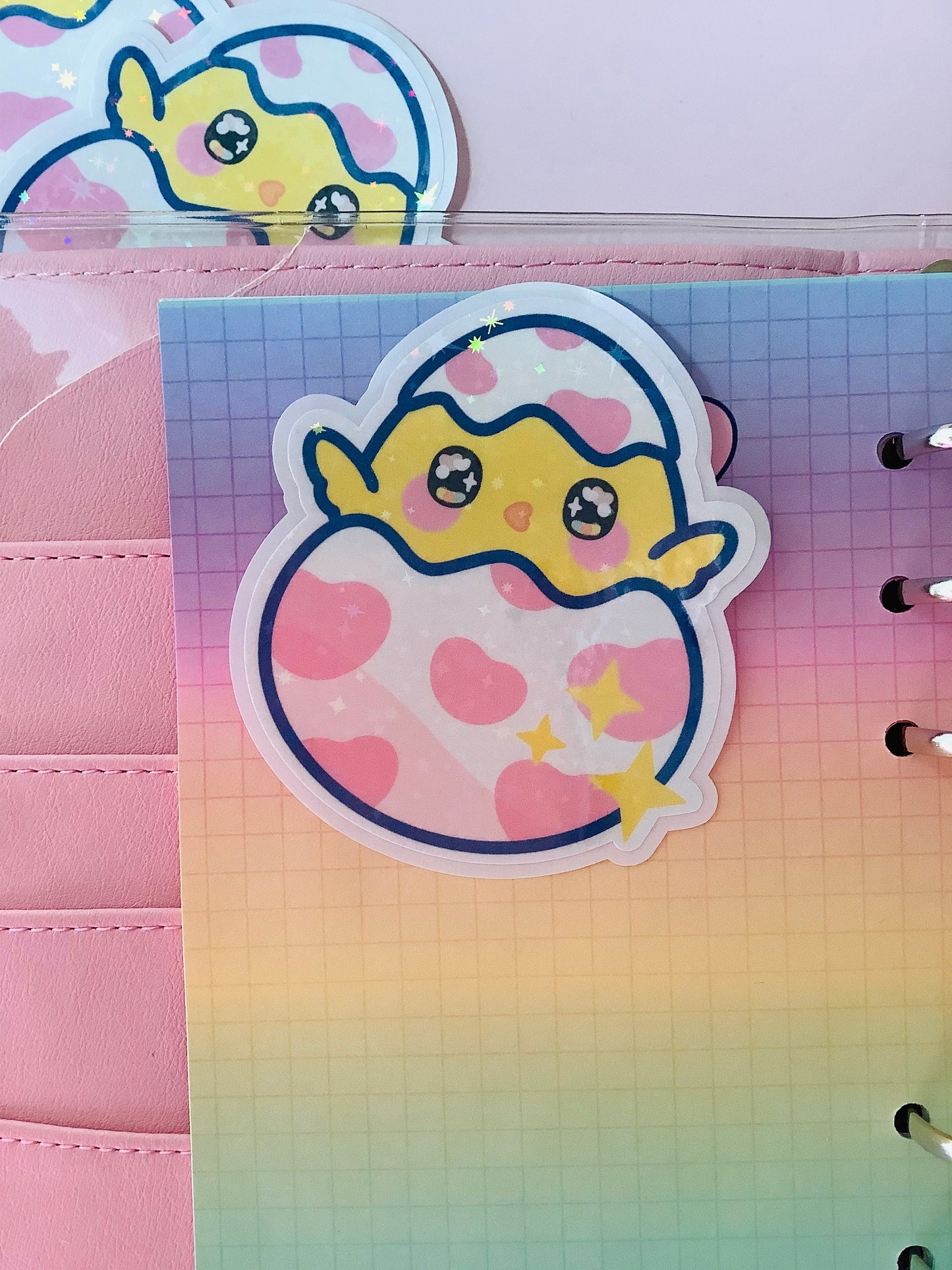 Pegatina holográfica del pollito Ostra