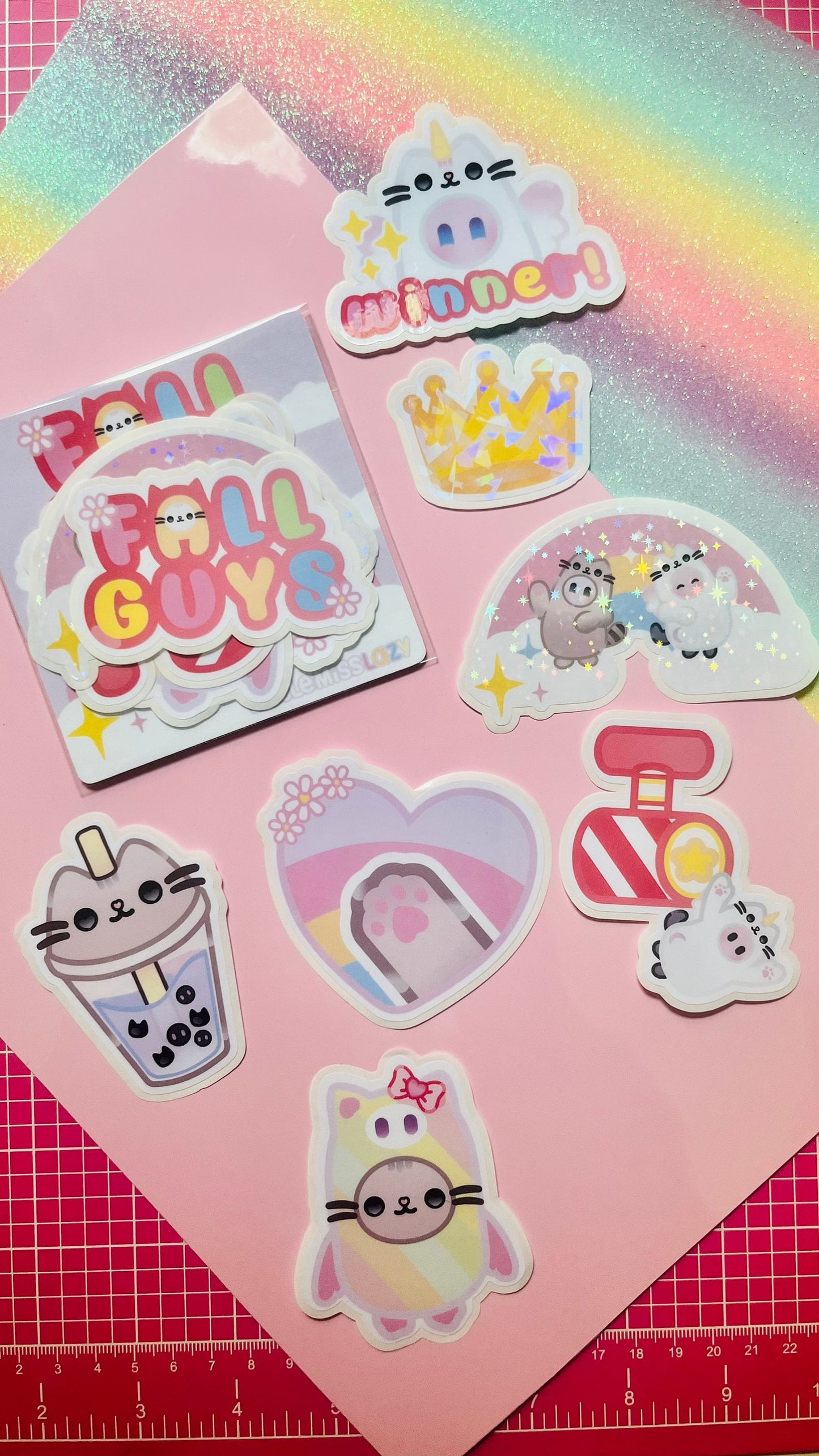 Pack de pegatinas Pusheen x Fall Guys