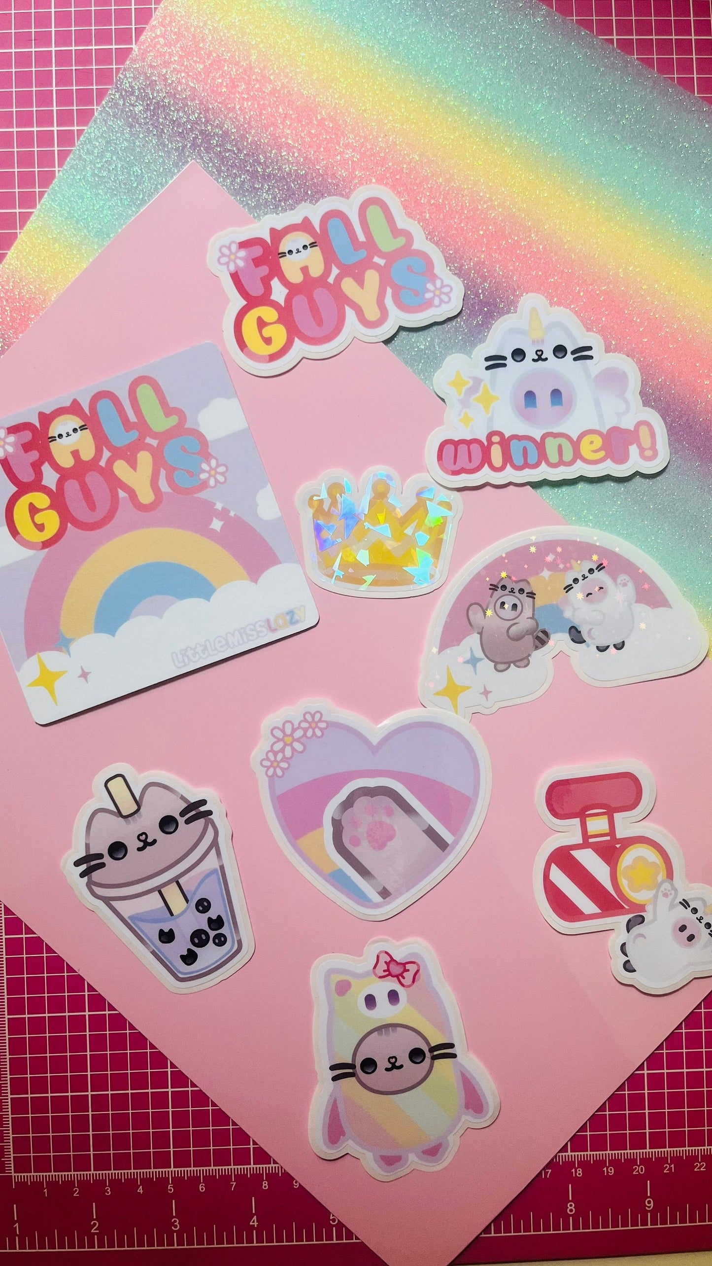 Pack de pegatinas Pusheen x Fall Guys